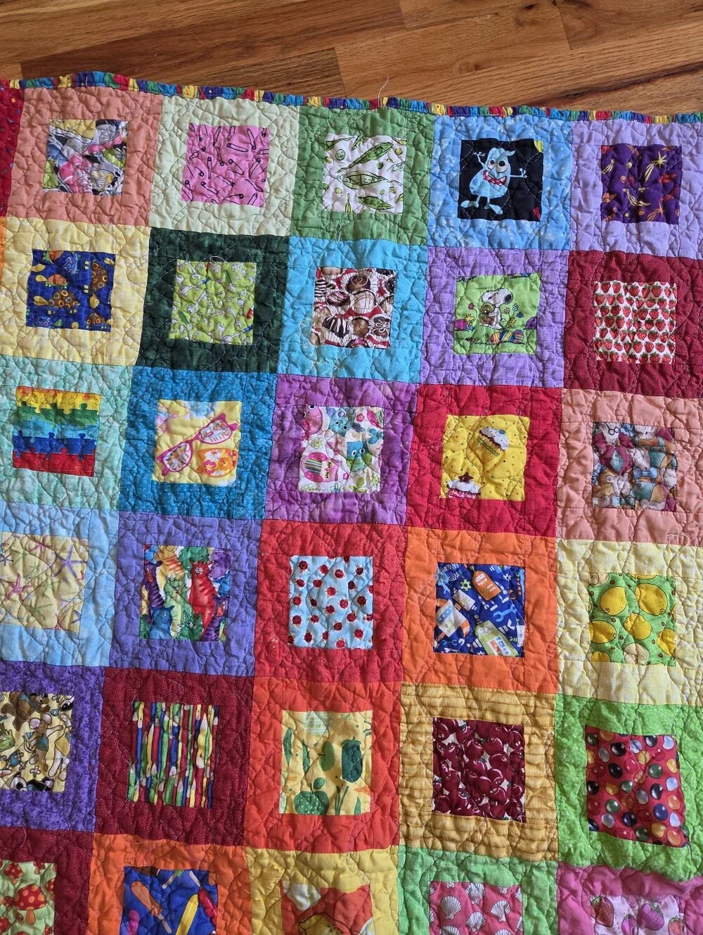Colorful Patchwork Quilt Kids Happy Hearts Handmade Lap Size